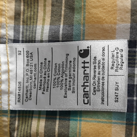 Carhartt men button up shirt long sleeve yellow plaid cotton size Large - Picture 5 of 11